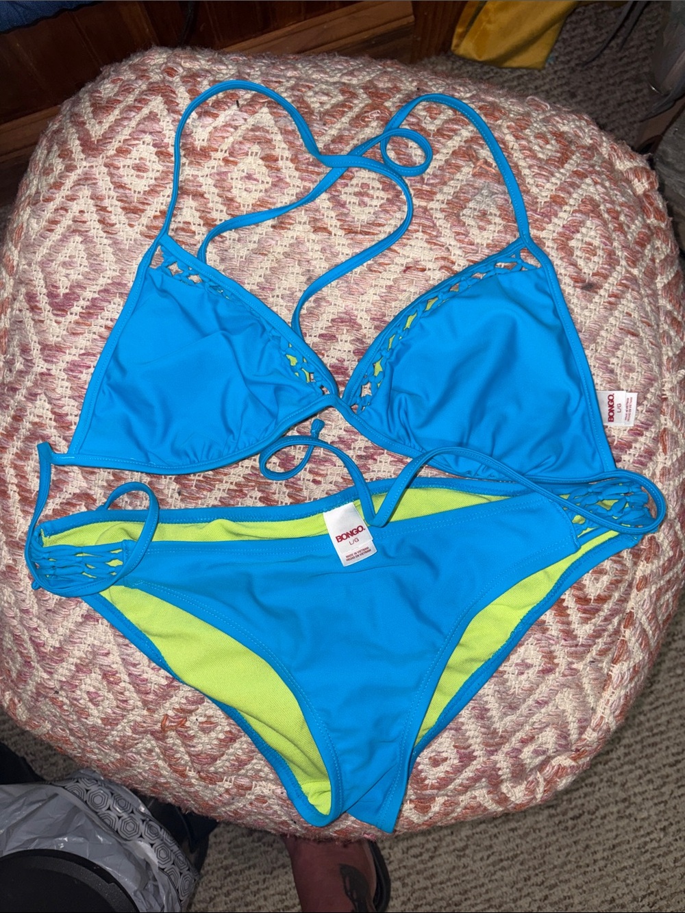 Bright Blue Two-Piece Bikini with Lime green Lining